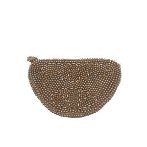 Vintage Pearl Beaded Half-Moon Clutch With Zipper Closure
